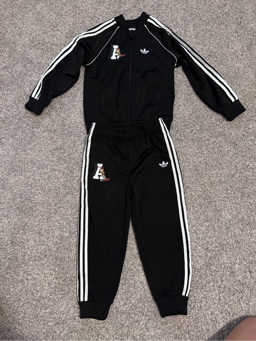 adidas zootopia Black Kids Track suit with White Stripes